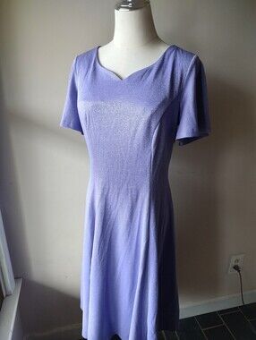 Lavender Sparkle Fit & Flare Dress Flutter Sleeve Purple Midi Skater Dress L